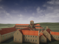 View of Beaulieu Abbey in Unreal before landscape texturing, trees and river 'painting' 7