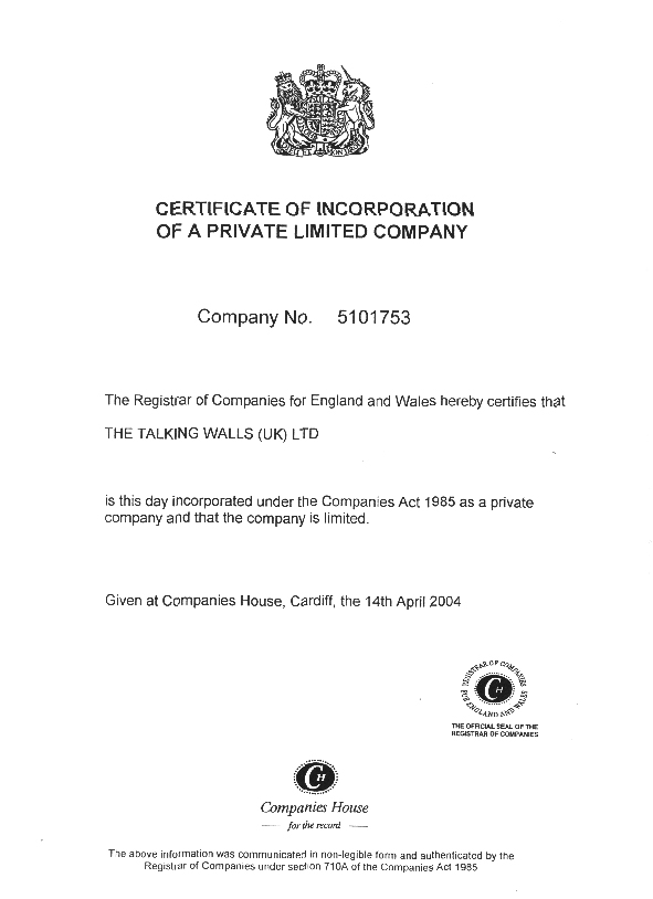 talking walls company certificate
